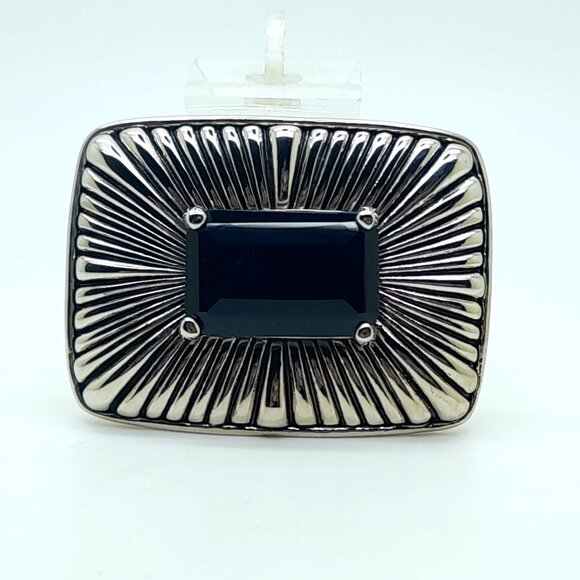 unisex style western classic Belt Buckle Silver Metal black rhinestones  fashion - Picture 3 of 3